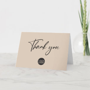 Custom simple beige business logo handlettering  thank you card
