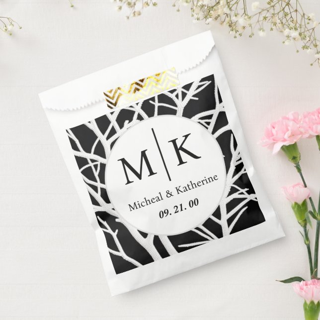 Custom Simple Black And White Monogram Branches  Favour Bags (Sealed)