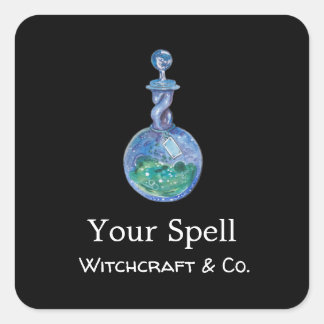 Custom Simple Black Witchcraft Spell Bottle  Square Sticker