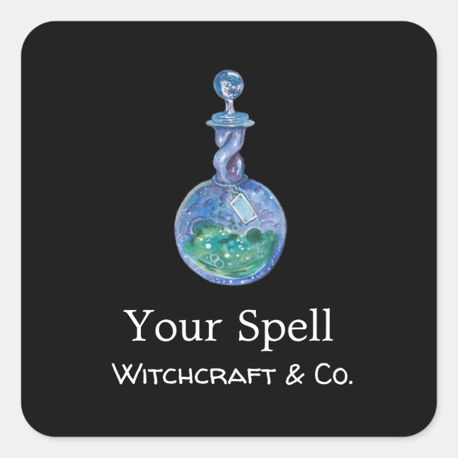 Custom Simple Black Witchcraft Spell Bottle  Square Sticker (Front)