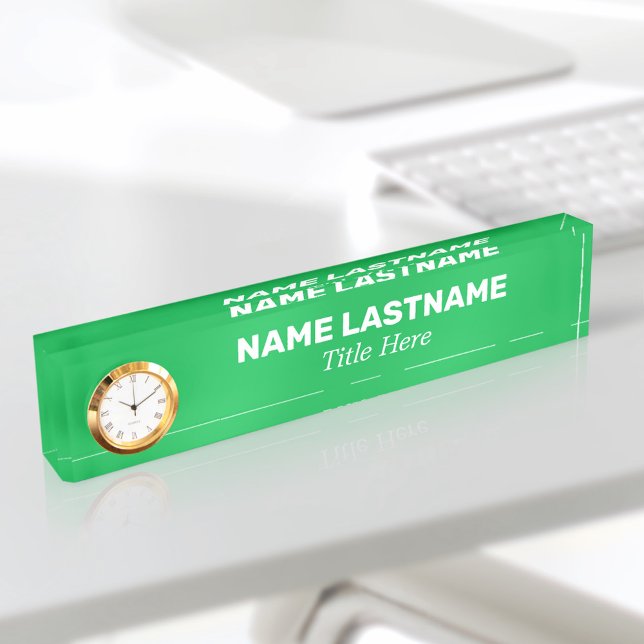 Custom Simple Bright Green Minimalist Modern Clock Nameplate (Creator Uploaded)