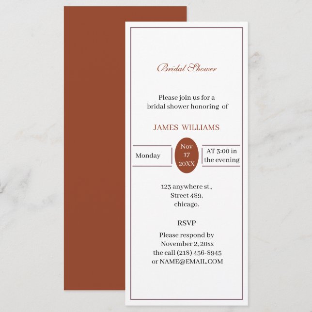 Custom Simple Brown Bridal Shower Invitation (Front/Back)