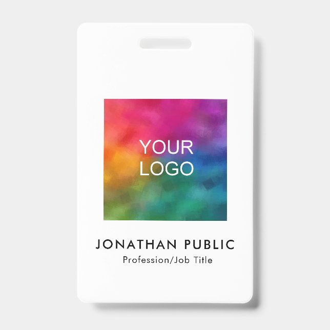 Custom Simple Business Logo Name And Title QR Code ID Badge (Front)