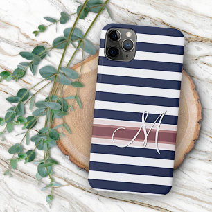 Custom Simple Classic Blue White Striped Pattern Case-Mate iPhone Case
