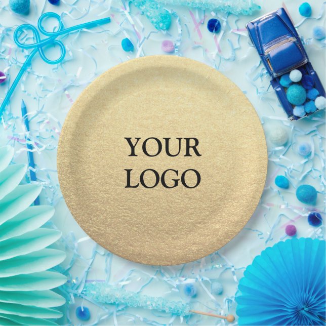 Custom Simple Clean Gold Business Your Logo Here Paper Plate (Party)