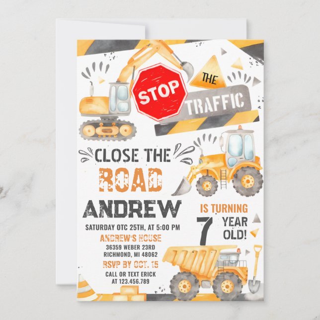 Custom Simple Construction Crew Birthday Celebrate Invitation (Front)