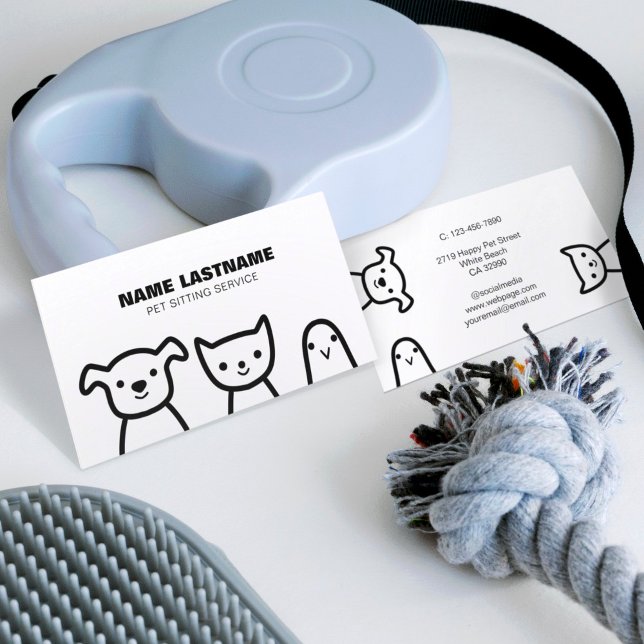 Custom Simple Cute Dog Cat Bird Pets Pet Service Business Card (Creator Uploaded)