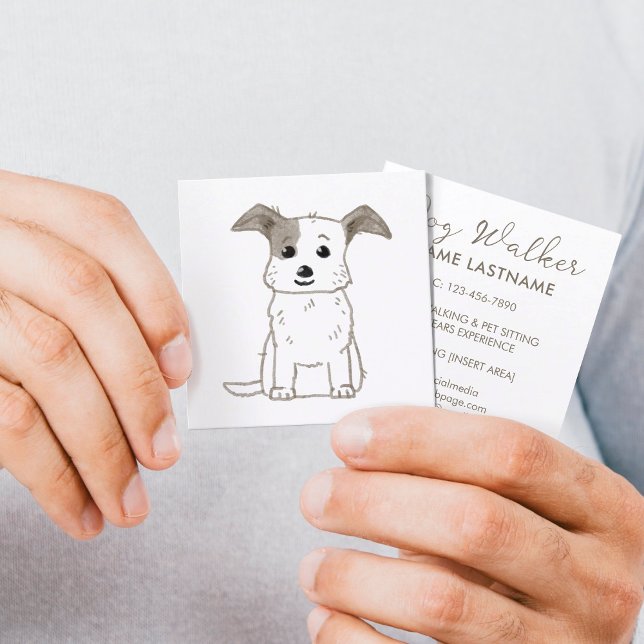 Custom Simple Cute Dog Walking Sitting Service Square Business Card (Creator Uploaded)