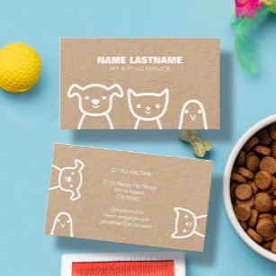 Custom Simple Cute Pets Pet Sitter Rustic Kraft Business Card