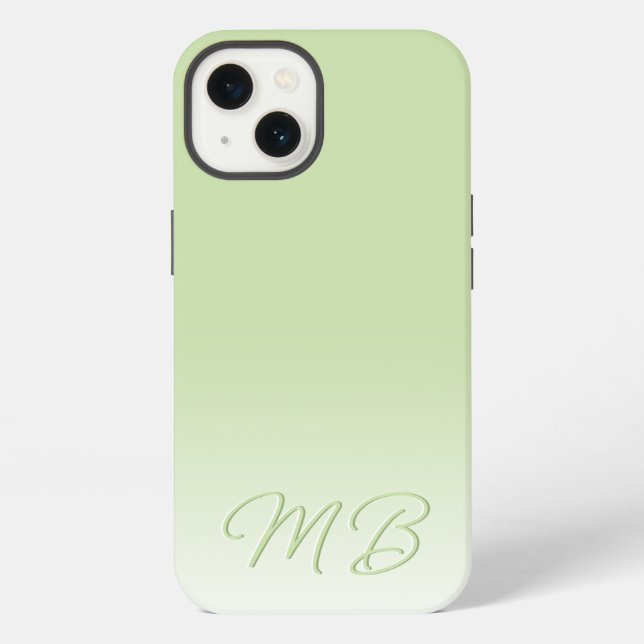 Custom Simple Elegant Light Lime Green Monogram iPhone Case (Back)
