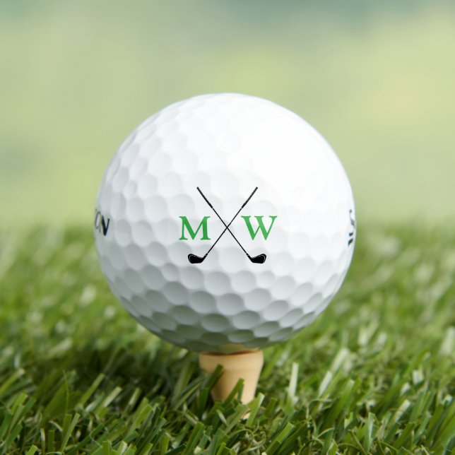 Custom Simple Elegant Monogram Green Initials Golf Balls (Insitu Tee)