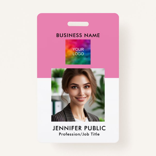Custom Simple Employee Photo QR Code Company Logo ID Badge (Front)