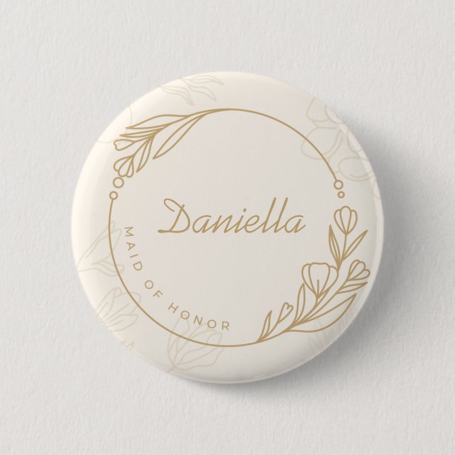 Custom Simple Floral Maid of Honour Button (Front)