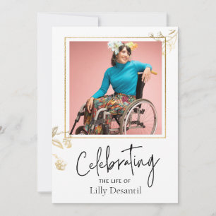 Custom Simple Gold Flower Funeral Memorial Program Invitation