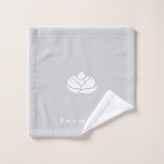 Custom Simple Grey and White Lotus Flower Wash Cloth
