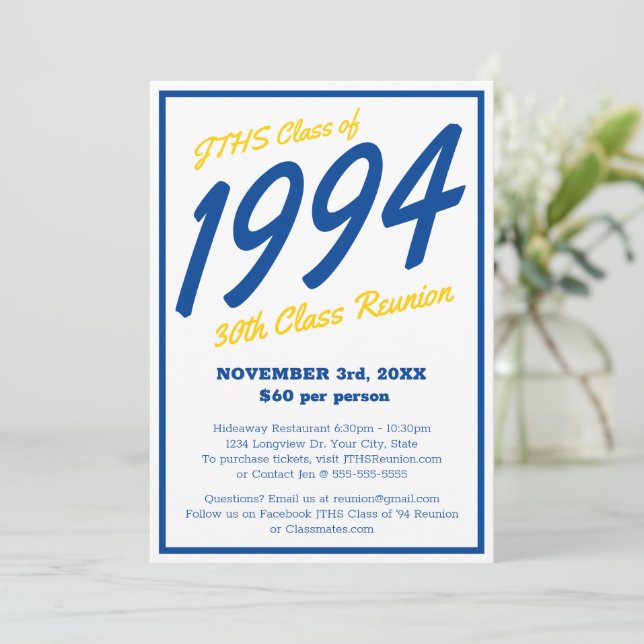 Custom Simple High School Class Reunion Invitation (Standing Front)