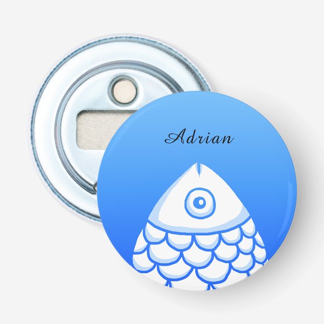 Custom Simple Koi Carp Fish Blue White Abstract Bottle Opener (Front)