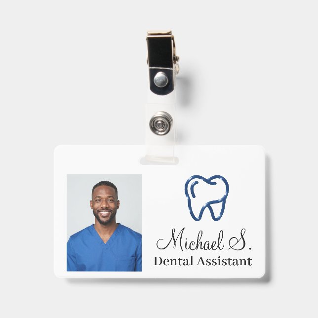 Custom Simple Logo Dental Assistant Photo Name ID Badge (Front with Clip)