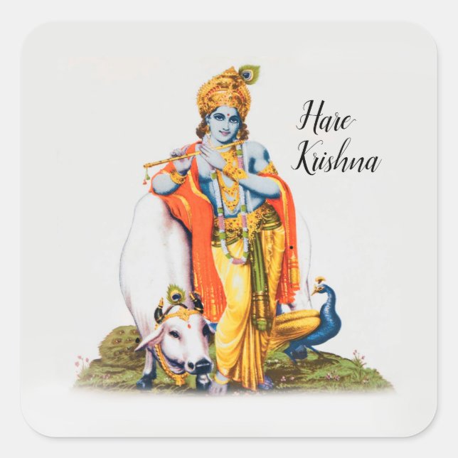Custom Simple Lord Krishna with cow & bird sticker (Front)