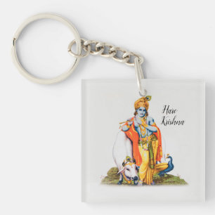 Custom Simple Lord Krishna with cow Keychain