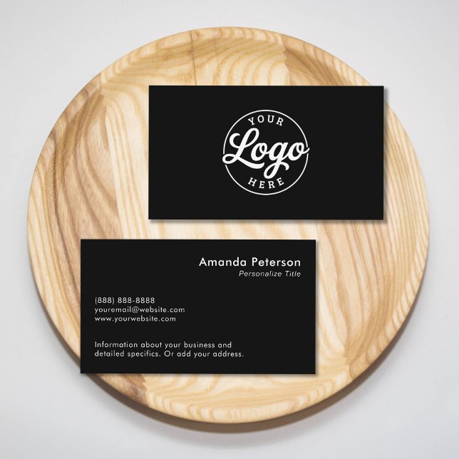Custom Simple Minimalist Logo Black Business Card (Creator Uploaded)