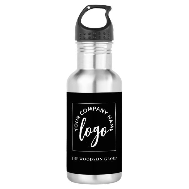 Custom Simple Minimalist Logo Black Water Bottle (Front)