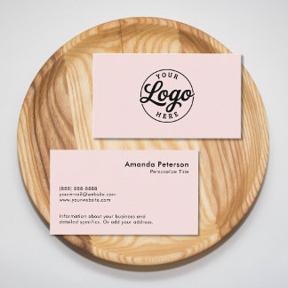 Custom Simple Minimalist Logo Blush Pink Business Card
