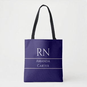 Custom Simple Modern Blue Nurse Tote Bag