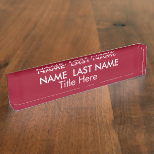 Custom Simple Modern Burgundy Red Stylish Title Nameplate
