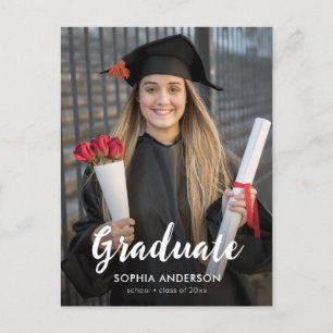 Custom Simple Modern Calligraphy Photo Graduation Invitation Postcard