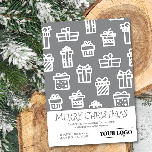 Custom Simple Modern Christmas Gift My Logo Holiday Card (Logo Holiday Card with Merry Christmas and Christmas Gifts by Busy Business Bee)