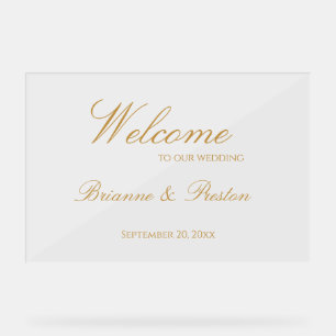 Custom Simple Modern Gold Script Wedding Welcome Acrylic Sign