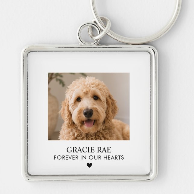 Custom Simple Modern Photo Pet Memorial Key Ring (Front)
