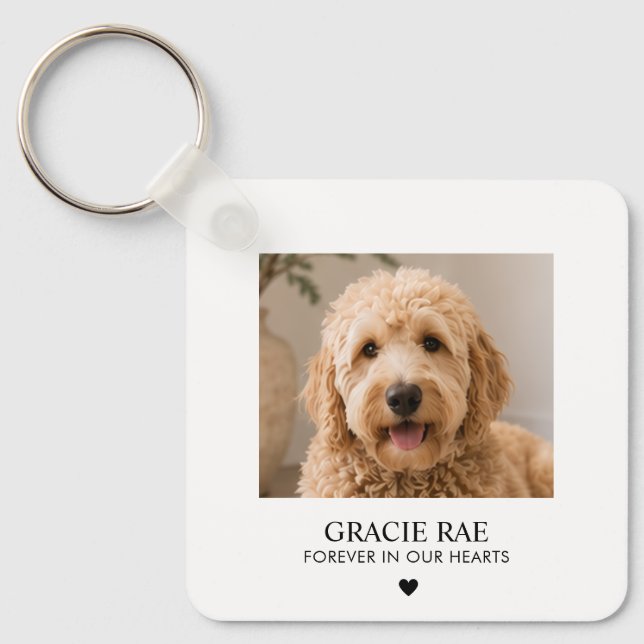 Custom Simple Modern Photo Pet Memorial Key Ring (Front)