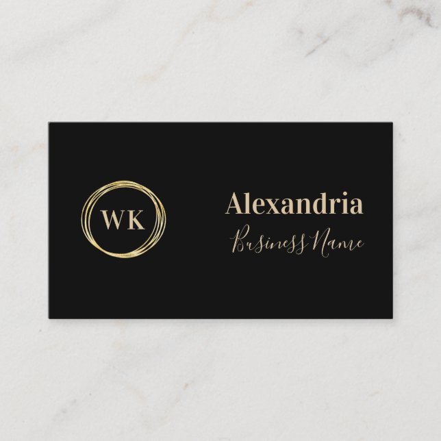 Custom Simple Monogram Black Gold Business Card (Front)