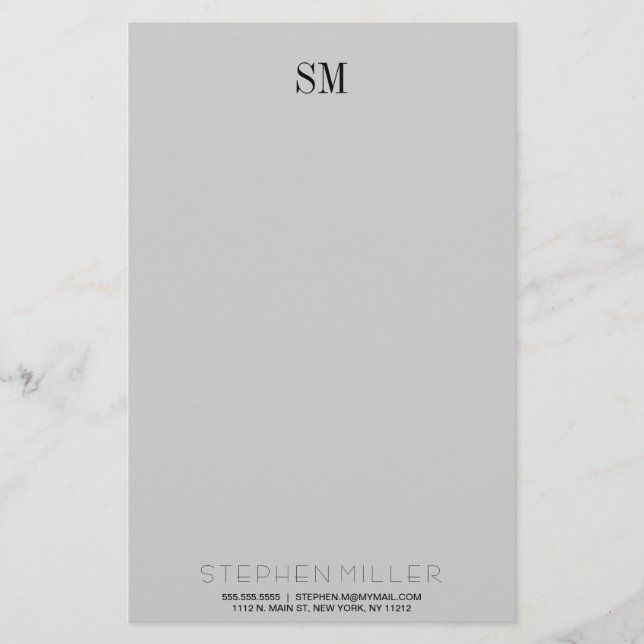 Custom Simple Monogram Initial and Name Stationary Stationery (Front)