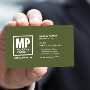 Custom Simple Olive Green Monogram Business Logo Card
