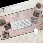 Custom Simple Photo Collage On Blush Pink Marble Desk Mat<br><div class="desc">Contemporary 5 photo collage design. With room to personalise and customise with name, monogram or initials, and five photographs of your choice. Very pretty gift for Mother's Day Or Valentine's Day. Beautiful, modern and cool keyboard desk pad for the trend-savvy and art-loving hip trendsetter, vintage retro look style motif lover....</div>