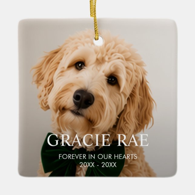Custom Simple Photo Pet Memorial Ceramic Ornament (Front)