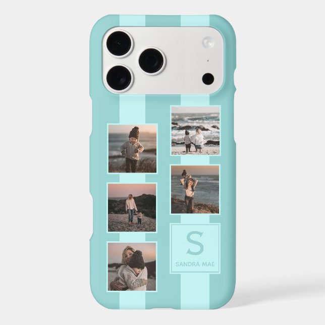 Custom Simple Photos On Light Teal Turquoise Blue (Back)