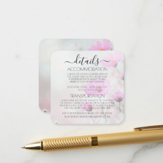 Custom Simple Pink Flowers Wedding Details Enclosure Card