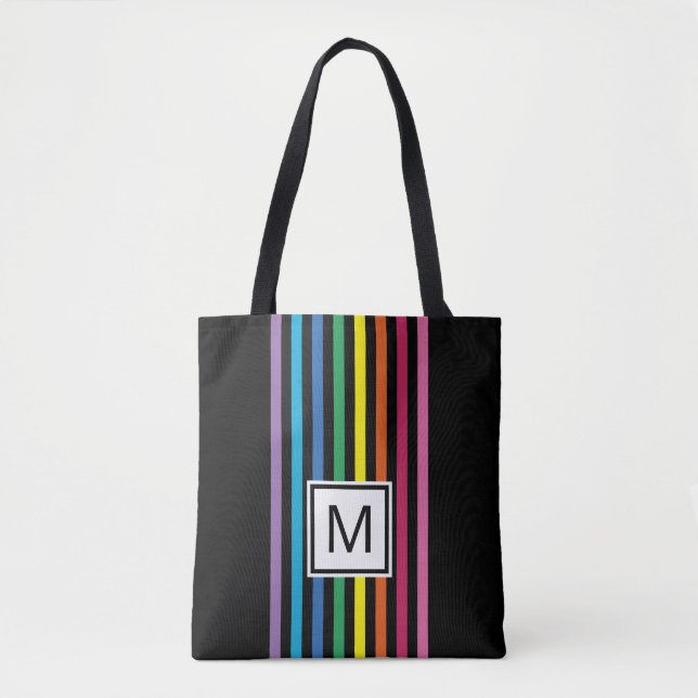 Custom Simple Rainbow Colours Stripes Pattern Tote Bag (Front)