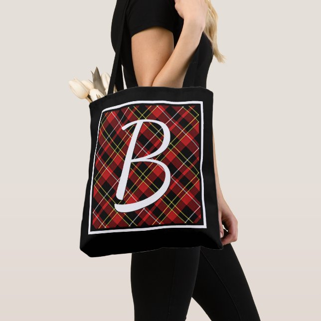Custom Simple Red Yellow Black Tartan Pattern Tote Bag (Close Up)
