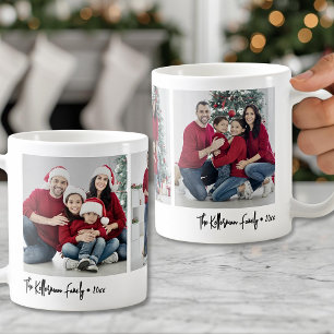 Custom Simple Script Family 3 Photo Gift Coffee Mug