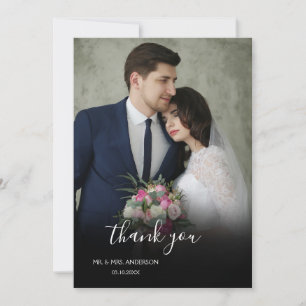 Custom simple script newlyweds wedding photo thank you card