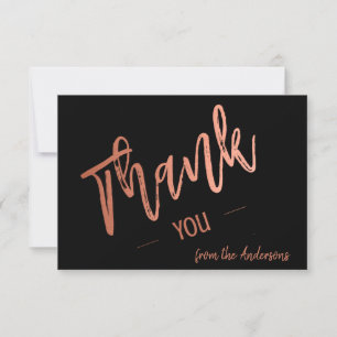 Custom Simple Script Rose Gold Flat Thank You Card