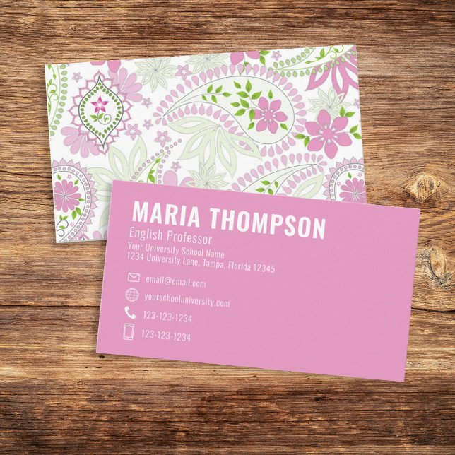 Custom Simple Stylish Pink Pretty Elegant Paisley Business Card (Creator Uploaded)