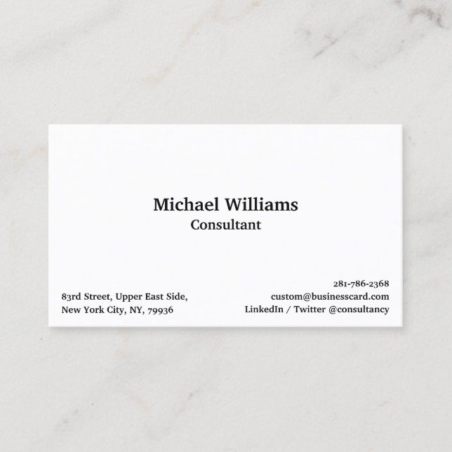 Custom Simple White Professional Modern Minimalist Business Card (Front)