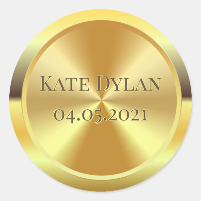 Custom Simulated Engraved Gold Classic Round Sticker (Front)