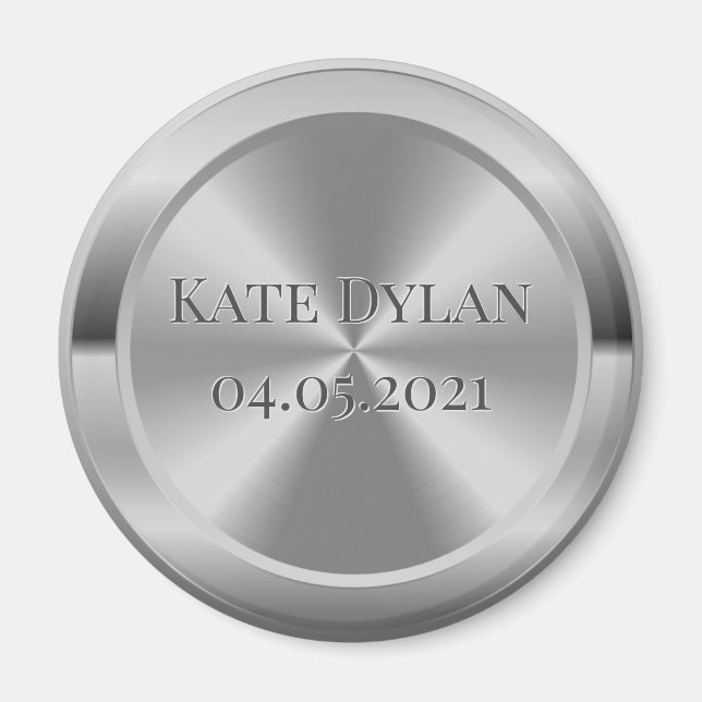 Custom Simulated Engraved Silver Circle Magnet (Front)